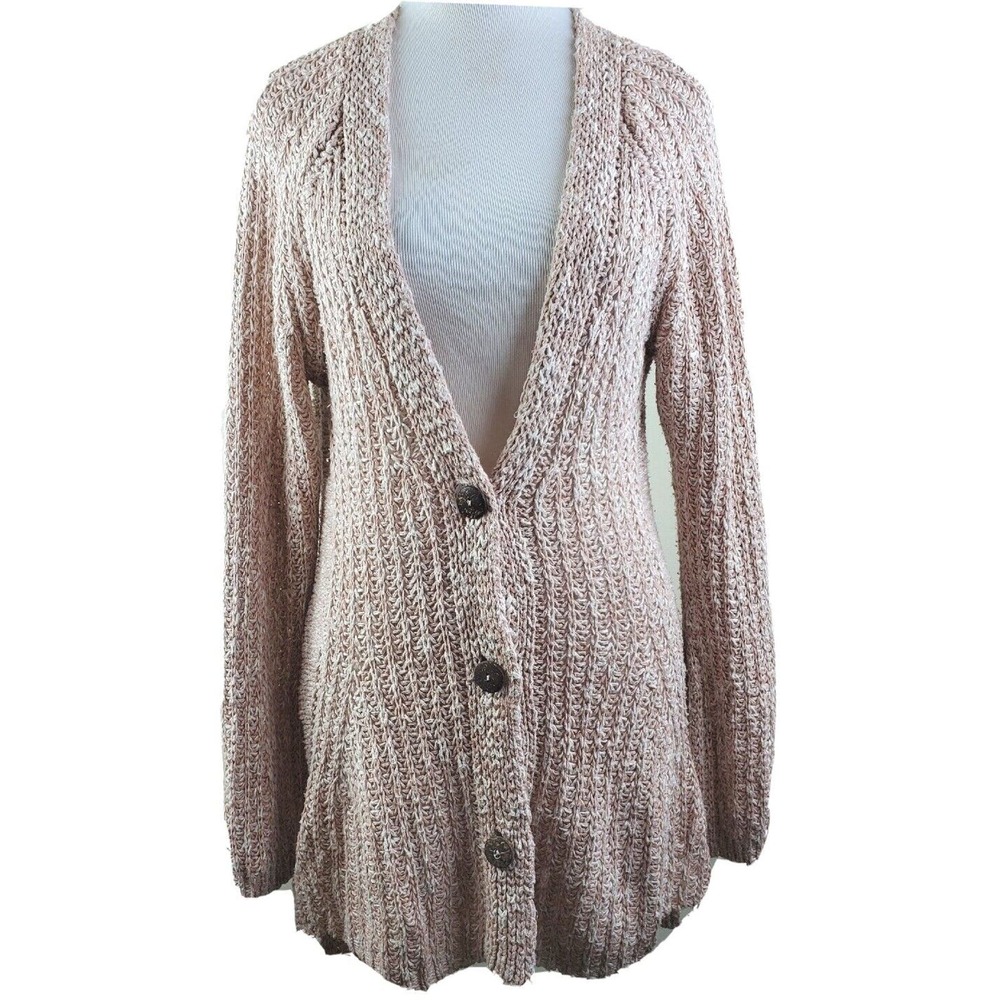 Anthropologie‎ Medium Angel Of The North Mori Cardigan LONG Sweater CHUNKY PINK